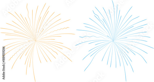 Minimalist golden and blue hand-drawn firework bursts creating a festive celebratory explosion design