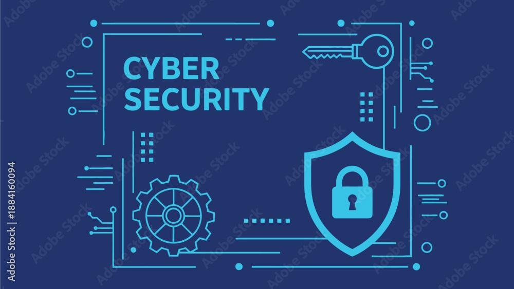 Fototapeta premium A graphic illustration of cyber security concept with padlock and key