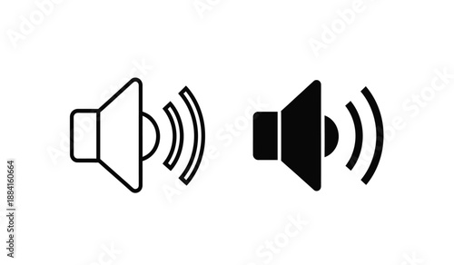 Vector illustration of a black and white sound speaker icons with sound waves on a pure