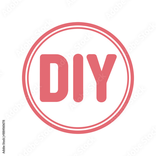Bold pink acronym DIY is centered within a clean double-lined circular icon for crafting.