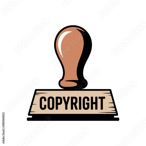Wooden copyright stamp icon clearly signifies intellectual property protection on a white background.