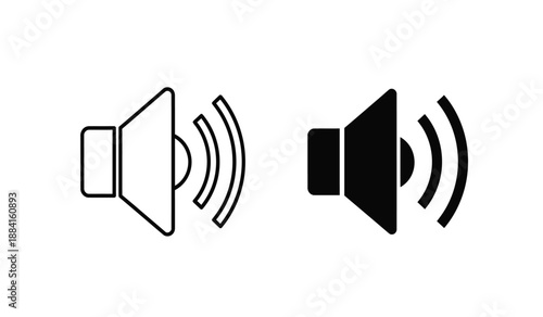 Vector illustration of sound speaker icons in black and white on a pure
