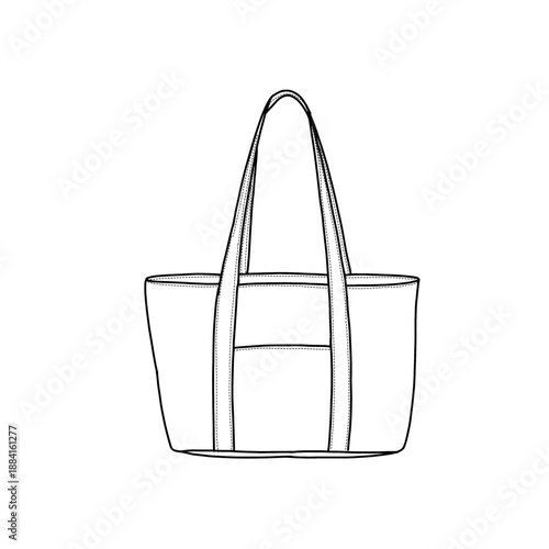 A simple line drawing of a tote bag with zippers and handles, a tote bag for travel, showcasing a clean and modern design suitable for various applications.