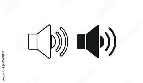 Black and white speaker icons with sound waves