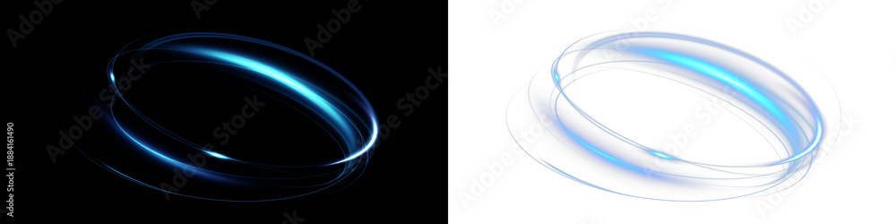 Obraz premium Blue Neon Ring Glow Effect – Abstract Light Speed Lines, Glowing Circular Frame and Futuristic Motion Ellipse