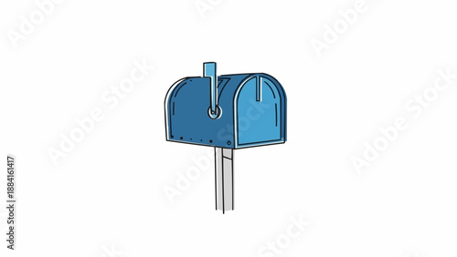 Blue Residential Mailbox with Post.