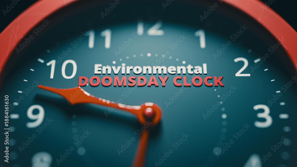 Αυτοκόλλητο Close up of environmental doomsday clock face and hands