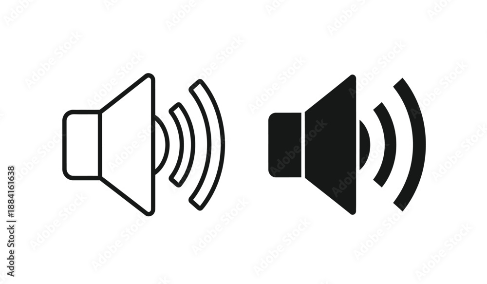Αυτοκόλλητο Black and white speaker icons with sound waves on a pure