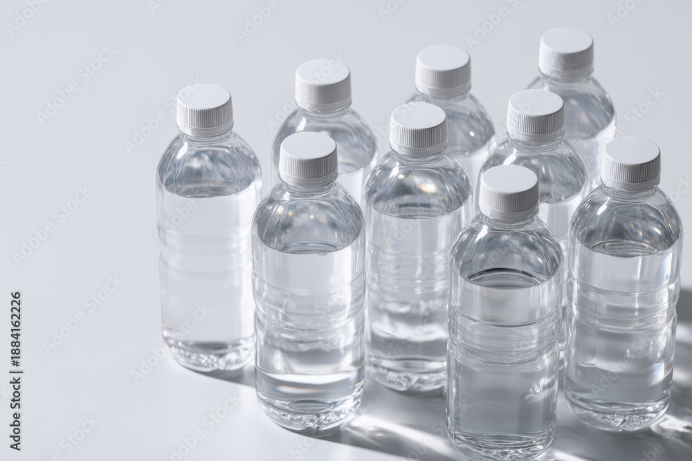 Fototapeta premium Bottled Water Stacked in a Neat Arrangement for Packaging Process