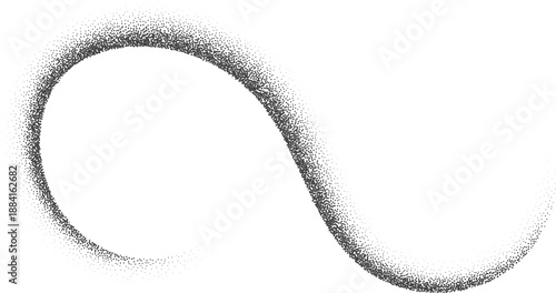 Grunge fluid shape combining wavy dotted pattern sand noise and dusty stipple texture. Soft flowing brush motion with grain effect.