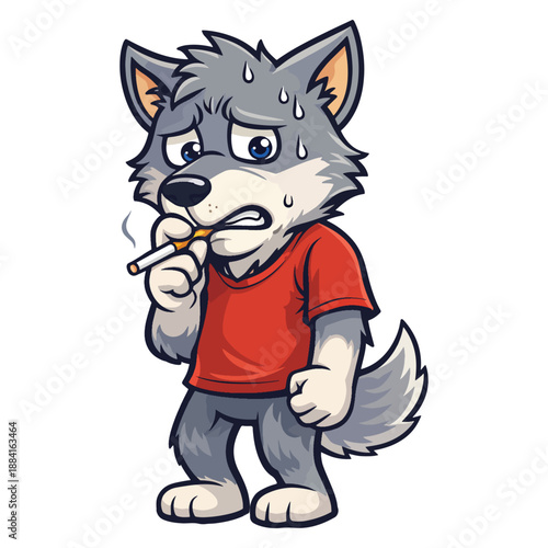 Sick Wolf with Thermometer – Cute Cartoon Animal Illness Vector Illustration