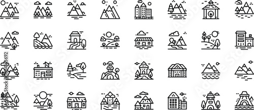 Collection of 30 simple architectural building icons or symbols