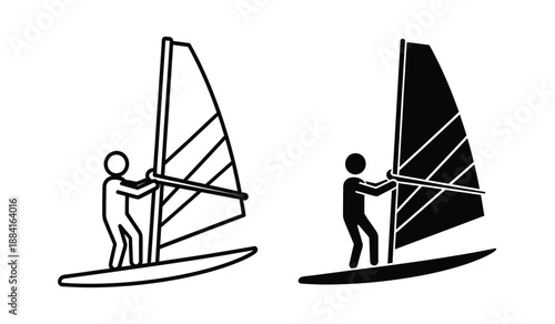 Black and white windsurfer illustrations on for design use