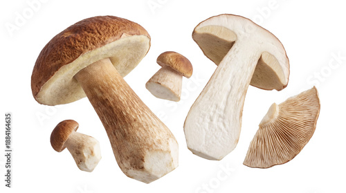 Vászonkép assortment of fresh porcini mushrooms in various sizes and cuts, including whole