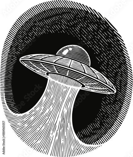 alien ufo spaceship beaming light in dark night sky extraterrestrial flying saucer abduction design