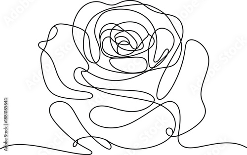 Black and white line of a rose in a hand line rose