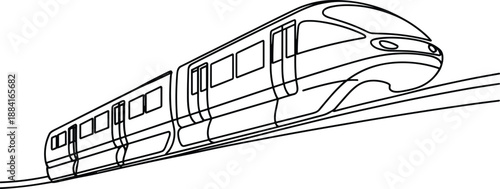 Black and white line of a sleek bullet train on tracks