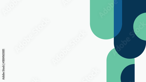 Abstract geometric shapes and patterns with rounded corners in cool blue and green tones on a white background, creating a modern and clean design aesthetic for digital or print applications
