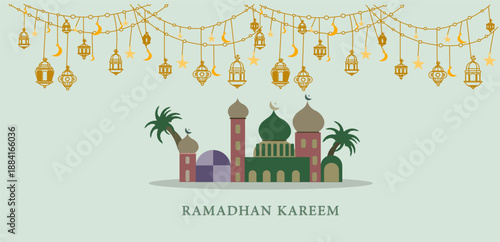 modern mosque vector illustration with clean islamic architectural elements. suitable for ramadan and eid themes, religious education, islamic events, greeting cards, posters, banners, and digital or 