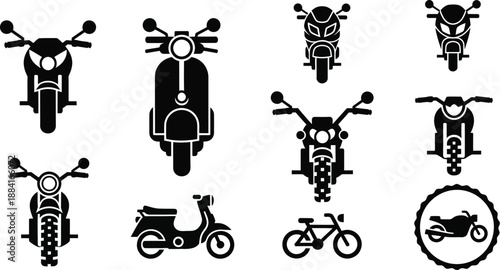 Motorcycles and scooters vector icons. 
