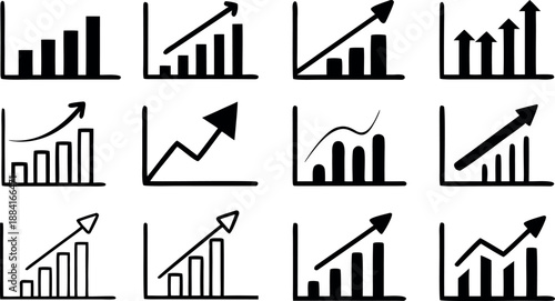 Collection of Financial Growth, Business Analytics, and Performance Tracking Bar Chart Icons