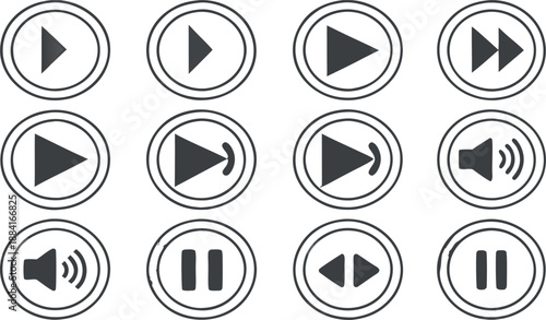 Collection of Minimalist Multimedia Player and Audio Control Icons