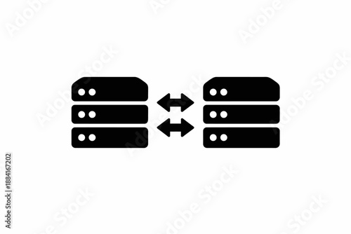 Data synchronization and transfer between two server stacks or database systems isolated on transparent background, isolated on white background, Vector