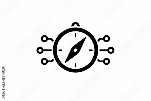 Digital compass icon representing technological guidance and strategic direction isolated on transparent background, isolated on white background, Vector
