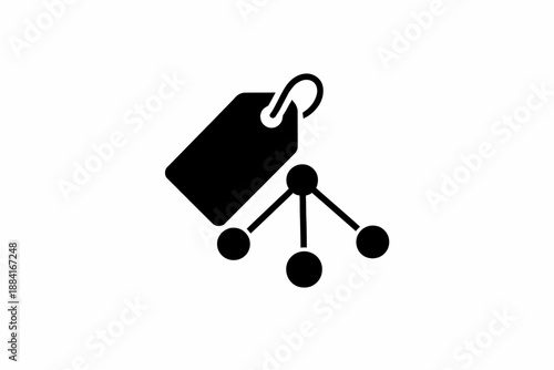 Digital tag linked to a decentralized network structure illustrating data relationship and classification isolated on transparent background, isolated on white background, Vector