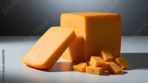 Wallpaper Mural Blocks and cubes of cheddar cheese on a white surface Torontodigital.ca