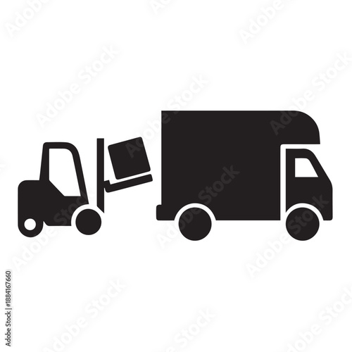 Forklift Loading Icon – Minimal Silhouette Vector of Warehouse Delivery Operation