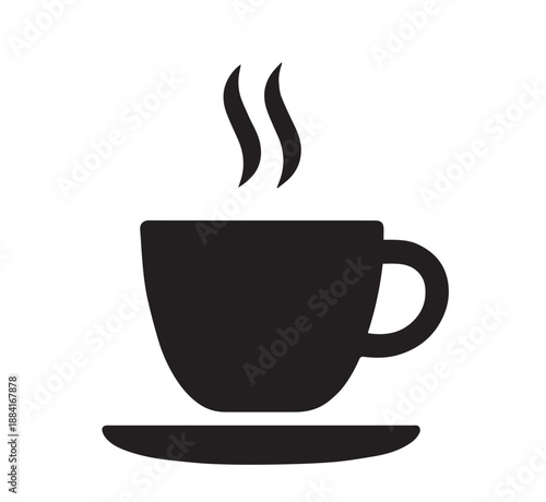 Coffee & Tea Cup Icon – Black and White Background Vector Symbol for Hot Beverage and Café Design