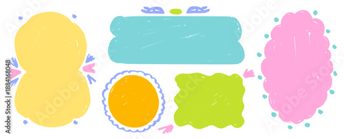 Fun kindergarten frame in crayon, square border with chalk accents, child doodle art, cheerful box layout. Adorable kindergarten crayon frame square.