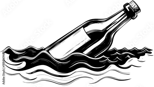 Message in a bottle floating on water with gentle waves  