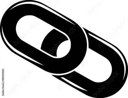 Chain link silhouette with connected metal rings for strength connection and industrial steel bond symbol – Black and White Vector Illustration