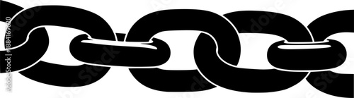 Chain link silhouette with connected metal rings for strength connection and industrial steel bond symbol – Black and White Vector Illustration