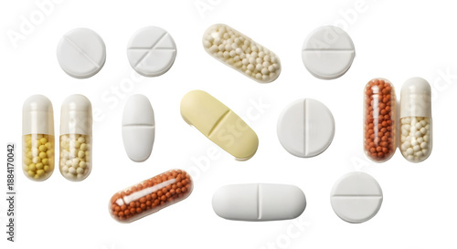 Assorted pharmaceutical pills.