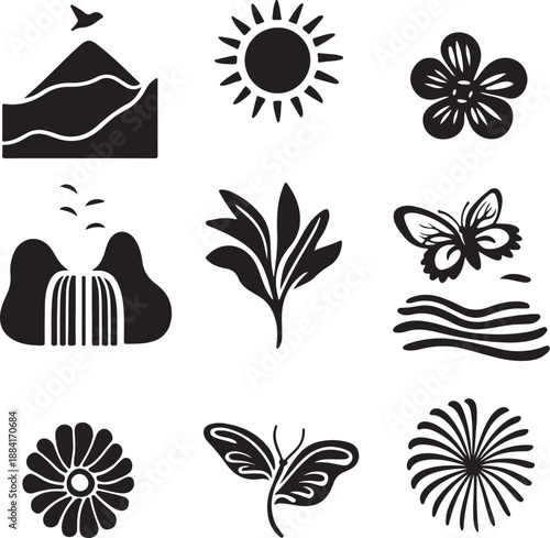 Art & IllustrationNature icon set illustration silhouette  with white background