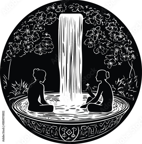 Art & IllustrationHappy boy riding blue waterslide in waterpark