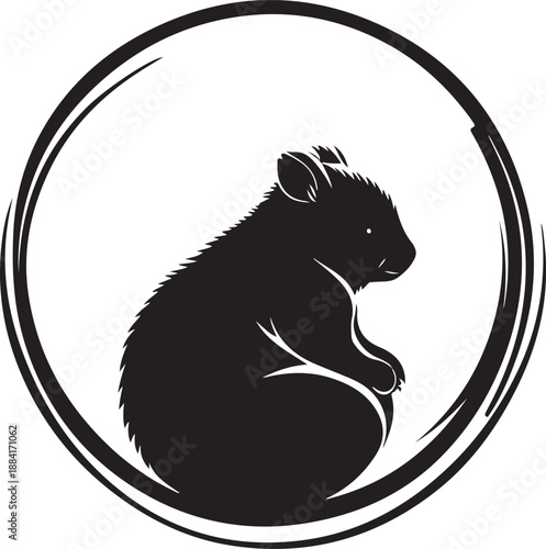 Cute Wombat in Circular Design: A charming wombat silhouette, encased in a stylish circular design.