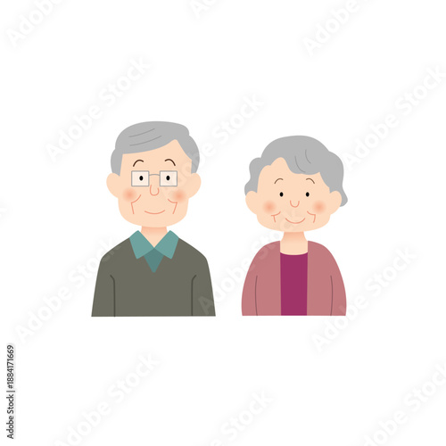 シニア夫婦の上半身イラスト