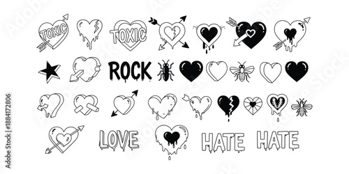 Collection of heart and love hate themed illustrations