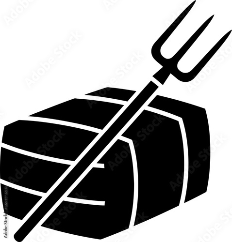 Pitchfork on hay bale icon. Agriculture, farming concept. Black silhouette illustration for application, website, infographic, print