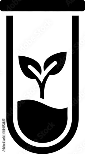 Science icon with plant sprout growing in test tube. Ecological research and biotechnology concept. Minimalist vector symbol for app