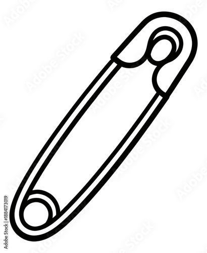 Line art illustration of a safety pin depicting its closed form for sewing and craft projects