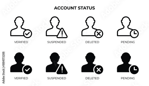 Account status icons with outline and glyph style.