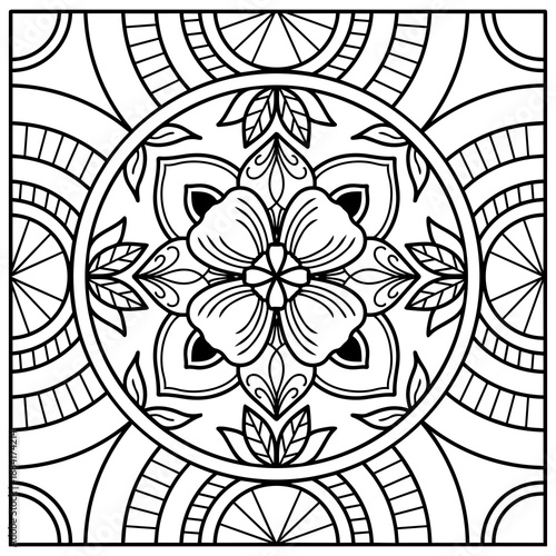 Full Page of Mandala isolated on the white background. Template for coloring book page, mindfulness activity.