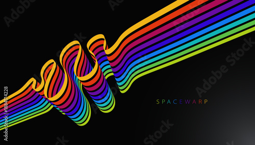 3D lines in 3D perspective colored in rainbow colors vector abstract background, bright wallpaper with dimensional curvy stripes.