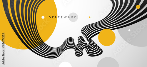 3D perspective lines and circles vector abstract background, curve stripes ribbon bent wallpaper, road journey concept, dynamic wallpaper.