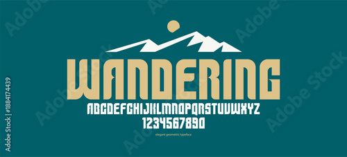 Bold simple sans serif display font for logos headers or slogans, elegant vector thick and beautiful geometric typeface, uppercase letters alphabet with numbers, poster and advertising.